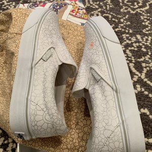 NIB VANS x TAKASHIPOM Classic Slip On LX (Flower) Silver Line Sneaker